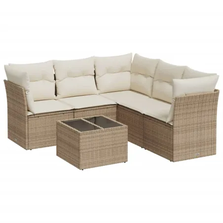 Salon de jardin avec coussins 6 pcs beige résine tressée