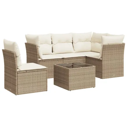 Salon de jardin avec coussins 6 pcs beige résine tressée 2