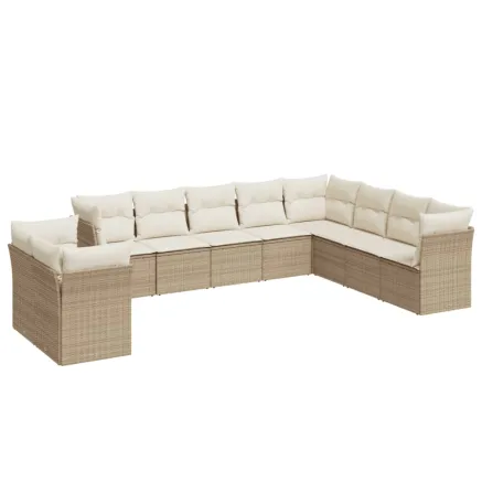 Salon de jardin avec coussins 10 pcs beige résine tressée 2
