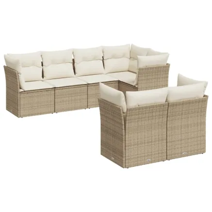 Salon de jardin avec coussins 7 pcs beige résine tressée 2
