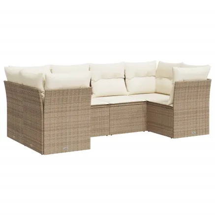 Salon de jardin avec coussins 6 pcs beige résine tressée 2
