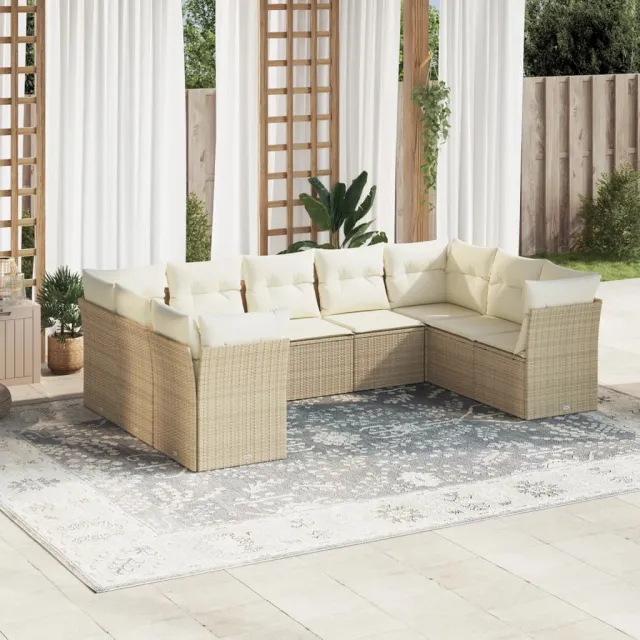 Salon de jardin avec coussins 9 pcs beige résine tressée