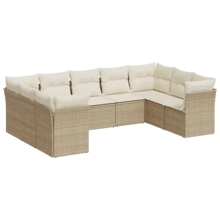 Salon de jardin avec coussins 9 pcs beige résine tressée 2