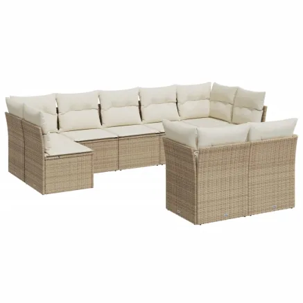 Salon de jardin avec coussins 9 pcs beige résine tressée 2