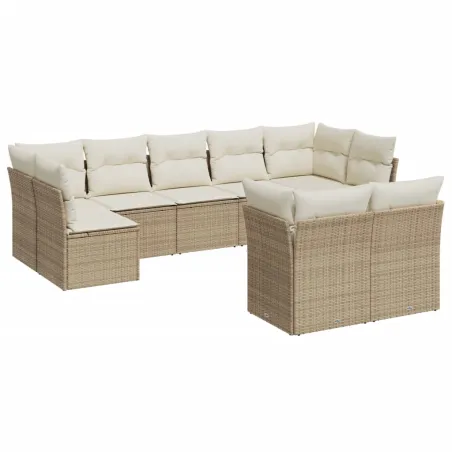 Salon de jardin avec coussins 9 pcs beige résine tressée