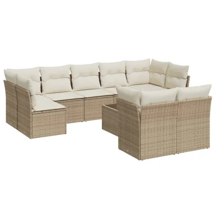 Salon de jardin avec coussins 10 pcs beige résine tressée 2