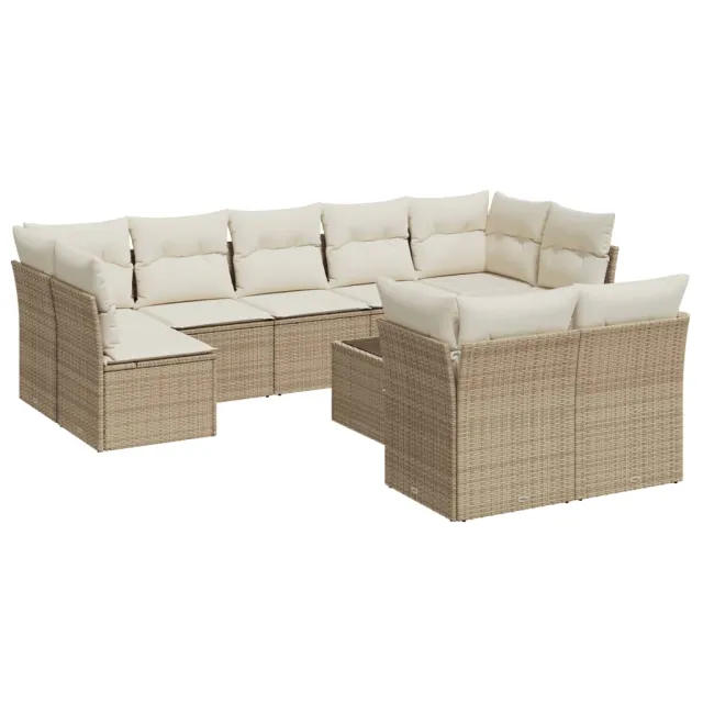 Salon de jardin avec coussins 10 pcs beige résine tressée