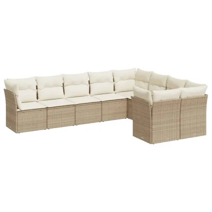 Salon de jardin avec coussins 9 pcs beige résine tressée 2