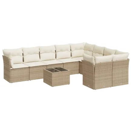 Salon de jardin avec coussins 10 pcs beige résine tressée 2