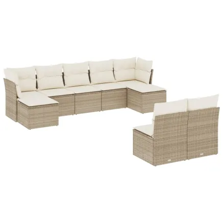 Salon de jardin avec coussins 9 pcs beige résine tressée 2