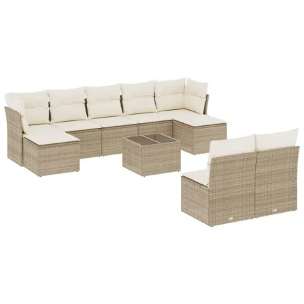 Salon de jardin avec coussins 10 pcs beige résine tressée 2