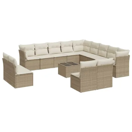 Salon de jardin avec coussins 14 pcs beige résine tressée 2