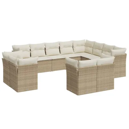 Salon de jardin avec coussins 12 pcs beige résine tressée