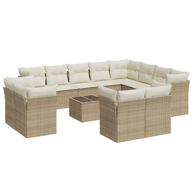 Salon de jardin avec coussins 13 pcs beige résine tressée
