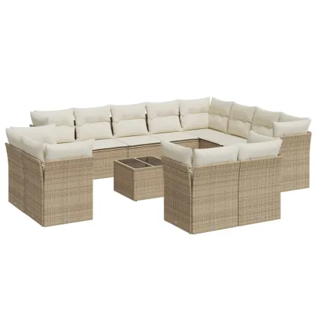 Salon de jardin avec coussins 13 pcs beige résine tressée