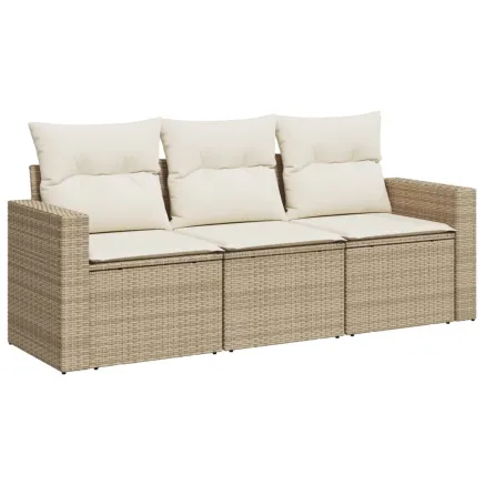 Salon de jardin avec coussins 3 pcs beige résine tressée 2