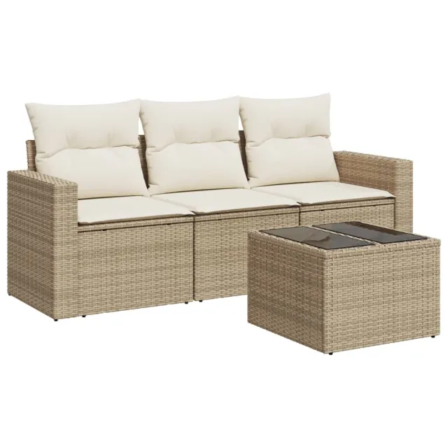 Salon de jardin avec coussins 4 pcs beige résine tressée