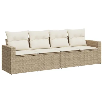 Salon de jardin avec coussins 4 pcs beige résine tressée 2