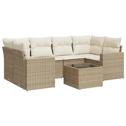 Salon de jardin avec coussins 7 pcs beige résine tressée 2