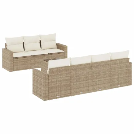 Salon de jardin avec coussins 8 pcs beige résine tressée 2