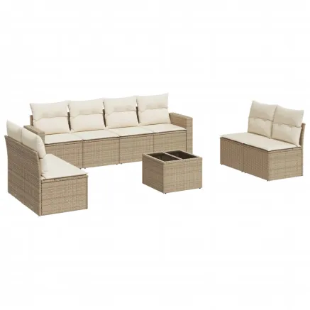 Salon de jardin avec coussins 9 pcs beige résine tressée 2