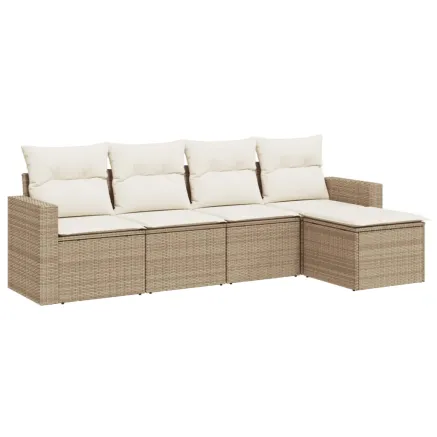 Salon de jardin avec coussins 5 pcs beige résine tressée 2