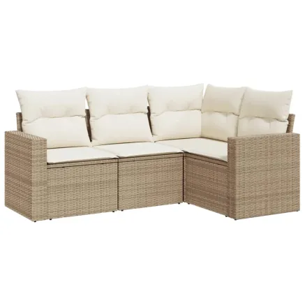 Salon de jardin avec coussins 4 pcs beige résine tressée 2