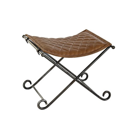 Banca Piedi Letto DKD Home Decor Nero Metallo Marrone Pelle (53 x 45 x