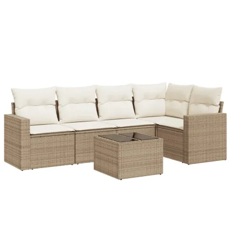 Salon de jardin avec coussins 6 pcs beige résine tressée