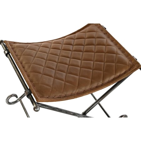 Banca Piedi Letto DKD Home Decor Nero Metallo Marrone Pelle (53 x 45 x