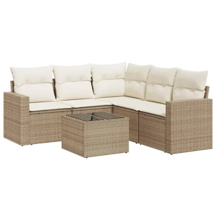 Salon de jardin avec coussins 6 pcs beige résine tressée 2