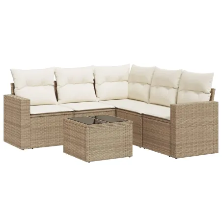 Salon de jardin avec coussins 6 pcs beige résine tressée