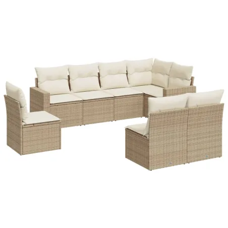 Salon de jardin avec coussins 8 pcs beige résine tressée