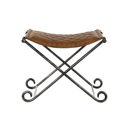 Banca Piedi Letto DKD Home Decor Nero Metallo Marrone Pelle (53 x 45 x