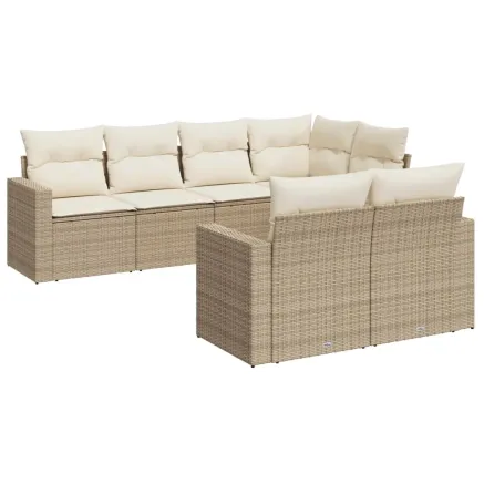 Salon de jardin avec coussins 7 pcs beige résine tressée 2