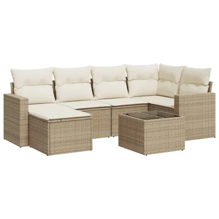 Salon de jardin avec coussins 7 pcs beige résine tressée 2