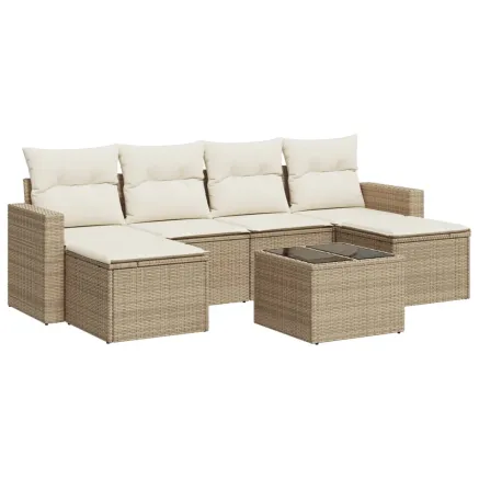 Salon de jardin avec coussins 7 pcs beige résine tressée 2