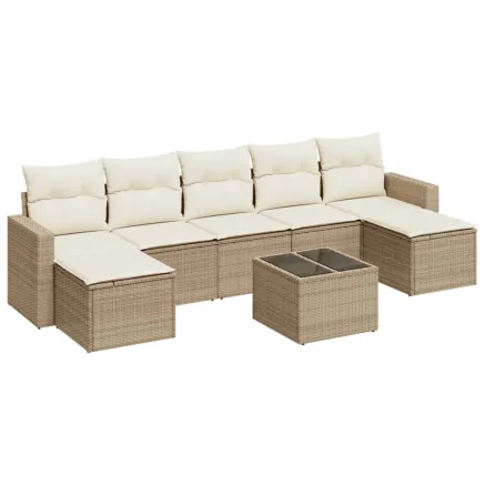 Salon de jardin avec coussins 8 pcs beige résine tressée 2