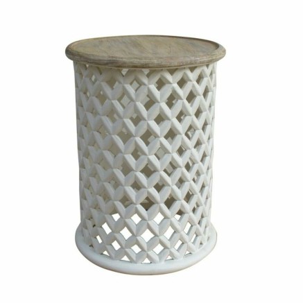 Table d'appoint DKD Home Decor Blanc Naturel Bois de manguier 45 x 45