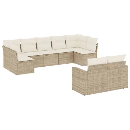 Salon de jardin avec coussins 9 pcs beige résine tressée 2