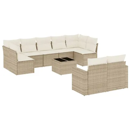 Salon de jardin avec coussins 10 pcs beige résine tressée 2
