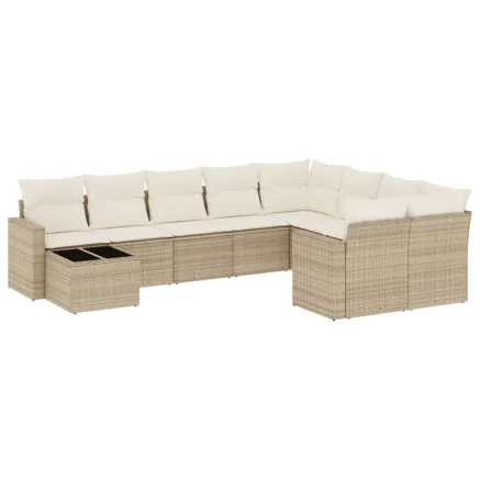 Salon de jardin avec coussins 10 pcs beige résine tressée 2