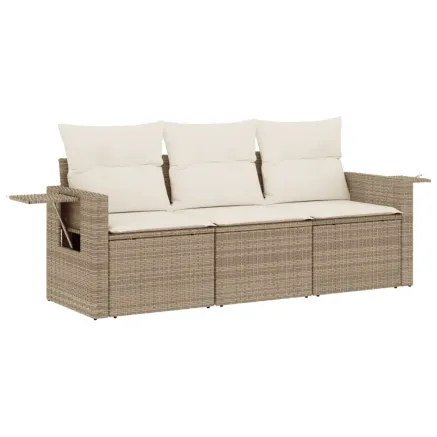 Salon de jardin avec coussins 3 pcs beige résine tressée 2