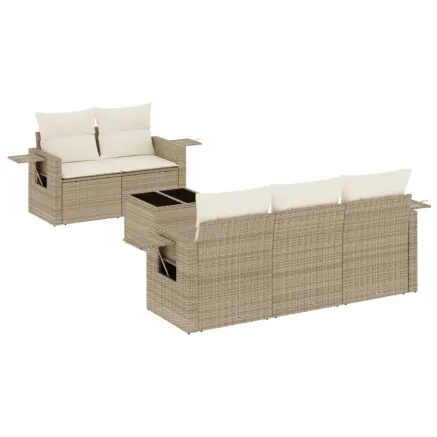 Salon de jardin avec coussins 6 pcs beige résine tressée 2