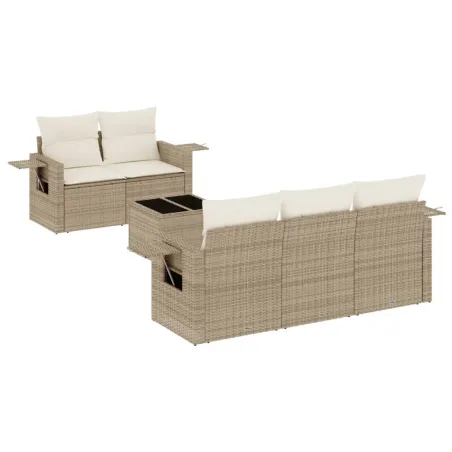 Salon de jardin avec coussins 6 pcs beige résine tressée
