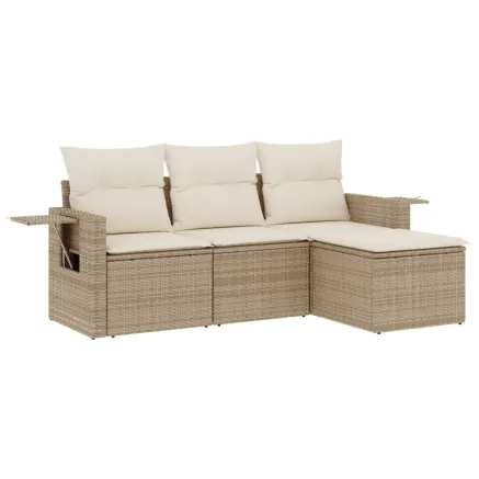 Salon de jardin avec coussins 4 pcs beige résine tressée 2