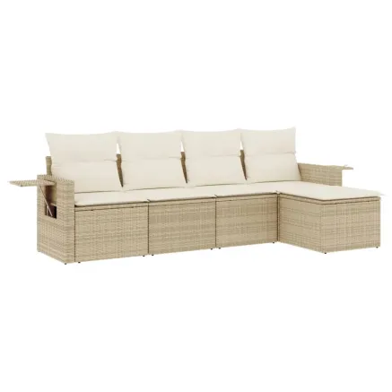 Salon de jardin avec coussins 5 pcs beige résine tressée 2