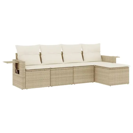 Salon de jardin avec coussins 5 pcs beige résine tressée