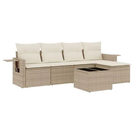 Salon de jardin avec coussins 6 pcs beige résine tressée 2