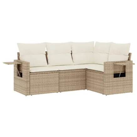 Salon de jardin avec coussins 4 pcs beige résine tressée 2